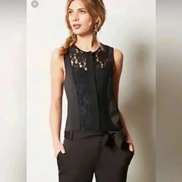 Elevenses from Anthropologie Lace Detail Sleeveless Black Jumpsuit Size 6 - Picture 2 of 10